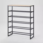 5 Tier Shoe Rack Black Metal with Natural Wood - Brightroom™