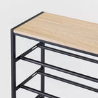 Scarpiera a 5 ripiani in metallo nero con legno naturale