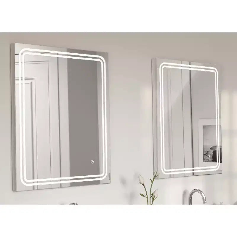 Specchio da parete a LED dimmerabile senza cornice singolo 24"x30" con vetro anti-appannamento: Montaggio a parete, Specchio da barba rettangolare