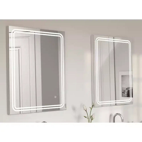 Specchio da parete a LED dimmerabile senza cornice singolo 24"x30" con vetro anti-appannamento: Montaggio a parete, Specchio da barba rettangolare