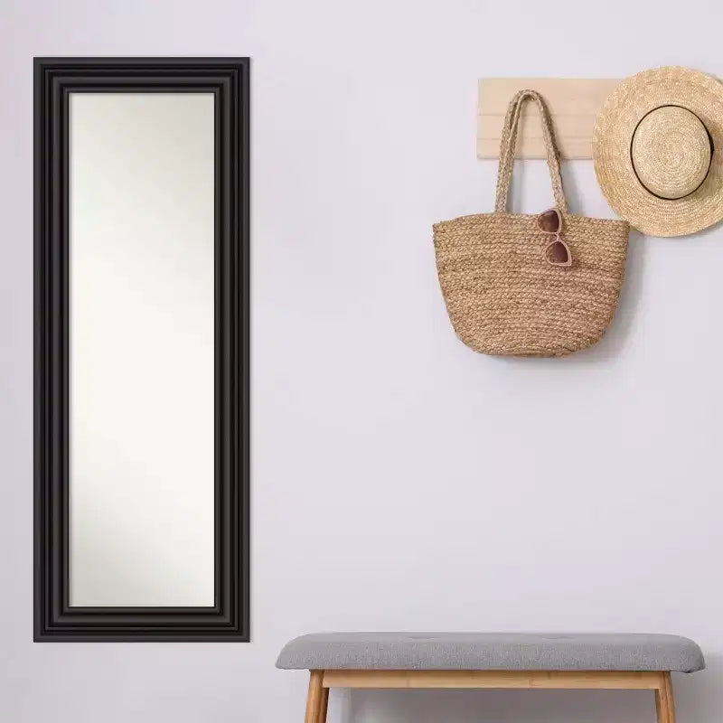 Specchio da Porta Intero Nero 50,8 cm x 137,2 cm Non Smussato: Include Accessori per il Montaggio, Cornice in Polistirene