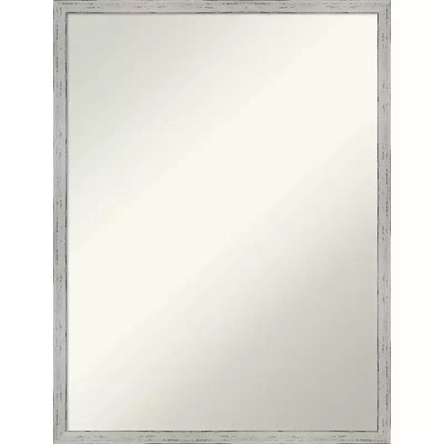19" x 25" Non-Beveled Shiplap White Narrow Wood Wall Mirror - Amanti Art: Modern Rectangular, Includes Mount Hardware