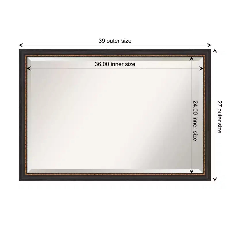 Specchio da Parete Rettangolare Moderno con Bordo Smussato, Legno Nero, 99 x 68.5 cm: Nessun Montaggio Richiesto