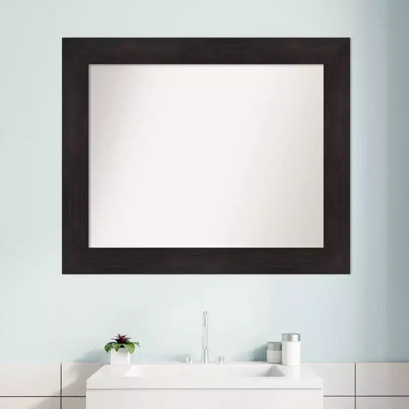 34" x 28" Specchio da Parete per Bagno Non Bisellato Marrone Espresso: Moderno Rettangolare da Trucco, Montaggio a Parete