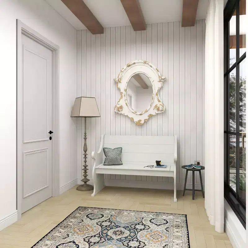 Specchio da parete ovale intagliato in fibra di vetro con parte superiore ad arco e finitura anticata bianca: Cornice in resina, nessun assemblaggio richiesto