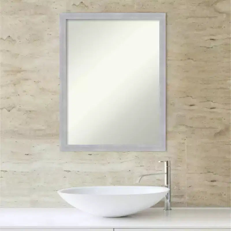 Specchio da parete per bagno da 20" x 26" non smussato, stretto, nickel spazzolato: cornice in polistirene, montaggio a parete