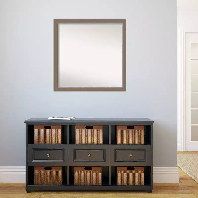 Specchio da parete stretto marrone non smussato da 73,66 cm x 73,66 cm
