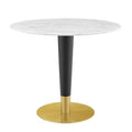36" Zinque Artificial Marble Dining Table Gold/White - Modway: Modern Mid-Century, Non-Extension, Metal Base