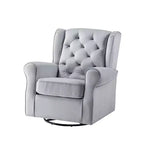 Poltrona d'accento da 35" in tessuto grigio: girevole, cotone, struttura in legno e metallo