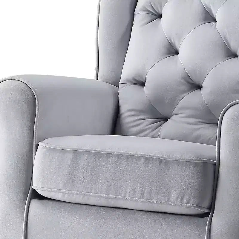 Poltrona d'accento da 35" in tessuto grigio: girevole, cotone, struttura in legno e metallo