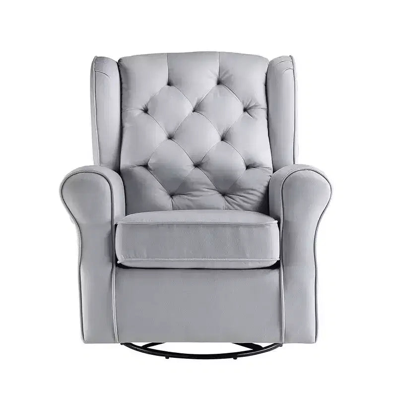 Poltrona d'accento da 35" in tessuto grigio: girevole, cotone, struttura in legno e metallo