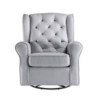 Poltrona d'accento da 35" in tessuto grigio: girevole, cotone, struttura in legno e metallo