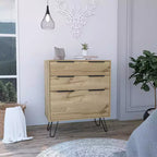 Cassettiera Quercia Chiaro: Gambe in Metallo, Laminato in Legno, Design Salvaspazio, Altezza 91 cm