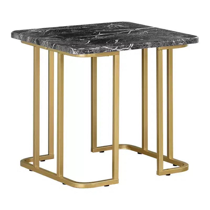 Set di tavolini con piano in finto marmo oro/nero: Struttura in metallo stile Mid-Century Modern, finitura a polvere