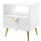 Tavolino d'appoggio 50 cm Bianco Lucido: Design Mid-Century, Gambe in Metallo Dorato, Ripiano Portaoggetti