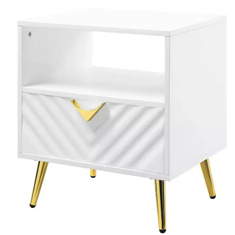 Tavolino d'appoggio 50 cm Bianco Lucido: Design Mid-Century, Gambe in Metallo Dorato, Ripiano Portaoggetti