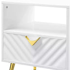 Tavolino d'appoggio 50 cm Bianco Lucido: Design Mid-Century, Gambe in Metallo Dorato, Ripiano Portaoggetti
