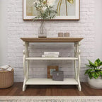 Consolle rustica in legno color bianco sporco: Design a 2 ripiani, Profilo alto