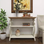Consolle rustica in legno color bianco sporco: Design a 2 ripiani, Profilo alto