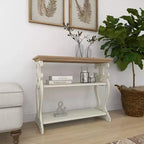 Consolle rustica in legno color bianco sporco: Design a 2 ripiani, Profilo alto
