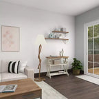 Consolle rustica in legno color bianco sporco: Design a 2 ripiani, Profilo alto