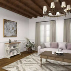 Consolle rustica in legno color bianco sporco: Design a 2 ripiani, Profilo alto