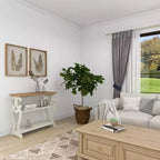 Consolle rustica in legno color bianco sporco: Design a 2 ripiani, Profilo alto