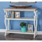 Consolle rustica in legno color bianco sporco: Design a 2 ripiani, Profilo alto