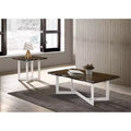 Set Tavolino da Caffè e Tavolino d'Appoggio Quercia: Stile Transizionale, Bordo Naturale, Base in Metallo