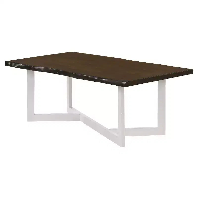 Set Tavolino da Caffè e Tavolino d'Appoggio Quercia: Stile Transizionale, Bordo Naturale, Base in Metallo