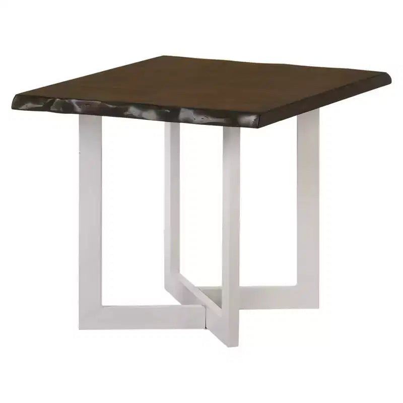 Set Tavolino da Caffè e Tavolino d'Appoggio Quercia: Stile Transizionale, Bordo Naturale, Base in Metallo