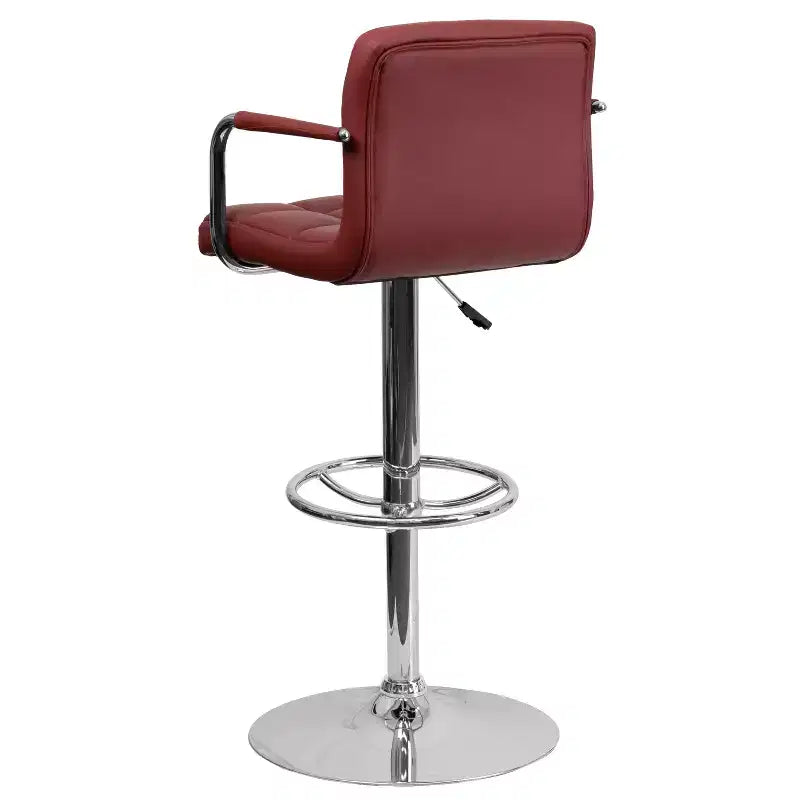 Sgabello da bar contemporaneo in vinile trapuntato regolabile in altezza con braccioli e base cromata