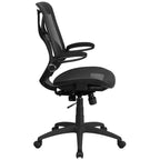 Sedia da ufficio ergonomica con schienale alto in rete nera trasparente, 2 leve e braccioli