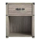 Max & Finn Nova 1 Drawer Storage Nightstand with Leather Drawer Pull, Gray Oak