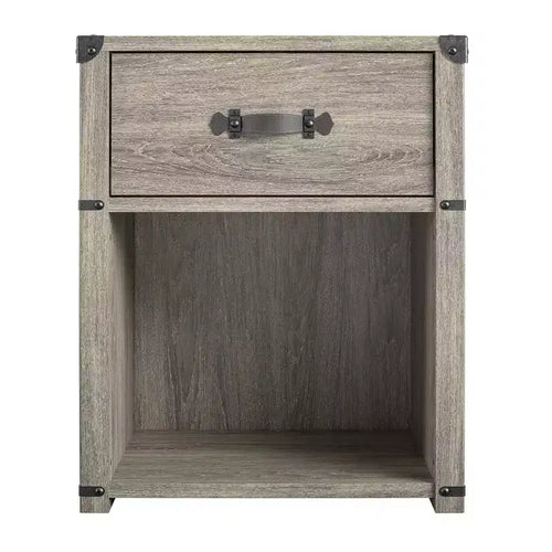 Max & Finn Nova 1 Drawer Storage Nightstand with Leather Drawer Pull, Gray Oak