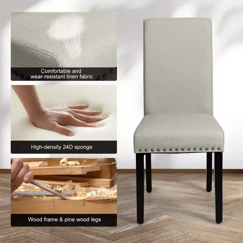 Sedie da pranzo in tessuto imbottite con borchie decorative