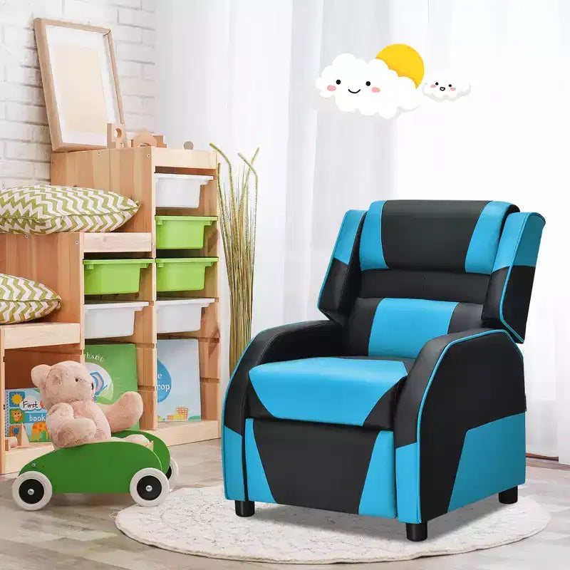 Poltrona Reclinabile per Gaming in Pelle PU per Bambini/Ragazzi con Poggiatesta e Poggiapiedi Giallo\Bianco\Blu\Rosa