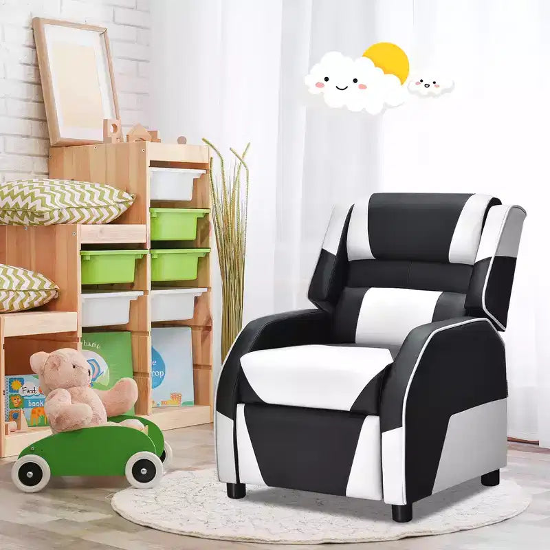 Poltrona Reclinabile per Gaming in Pelle PU per Bambini/Ragazzi con Poggiatesta e Poggiapiedi Giallo\Bianco\Blu\Rosa