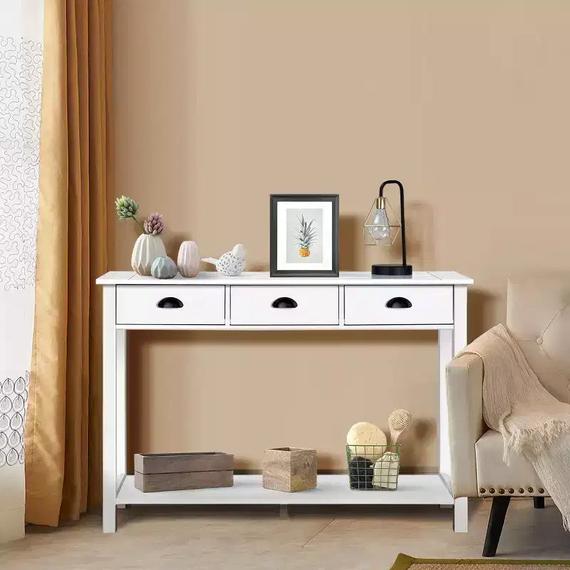 47 Tavolo Consolle da Ingresso Scrivania Laterale Tavolino con Cassetti e Ripiano Ingresso Bianco