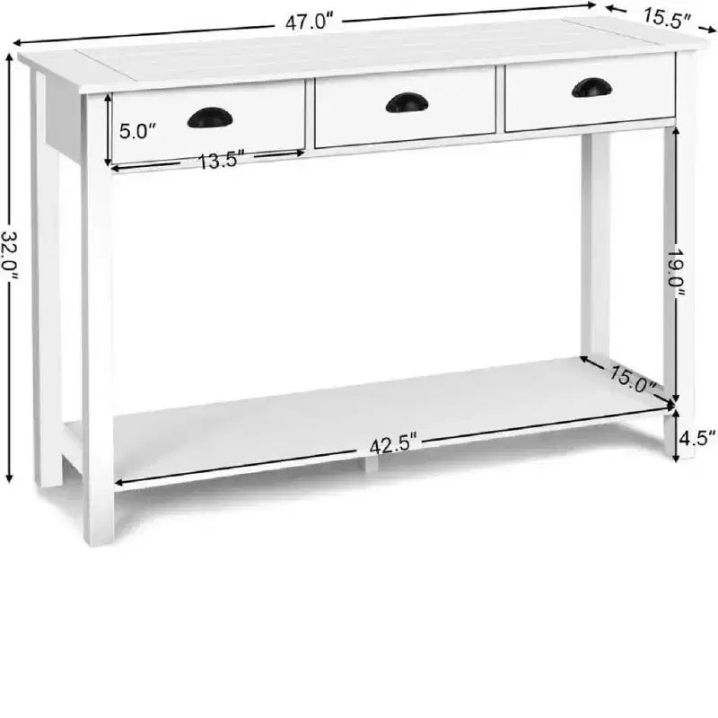 47 Tavolo Consolle da Ingresso Scrivania Laterale Tavolino con Cassetti e Ripiano Ingresso Bianco