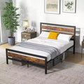 Costway Full/Queen Industrial Metal Platform Bed Frame Rustic Headboard Mattress Foundation