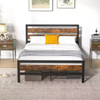 Struttura Letto a Piattaforma Industriale in Metallo Matrimoniale/Queen Testiera Rustica con Base per Materasso