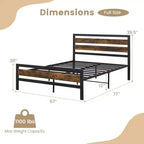 Struttura Letto a Piattaforma Industriale in Metallo Matrimoniale/Queen Testiera Rustica con Base per Materasso