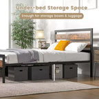 Struttura Letto a Piattaforma Industriale in Metallo Matrimoniale/Queen Testiera Rustica con Base per Materasso