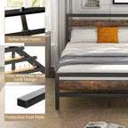 Struttura Letto a Piattaforma Industriale in Metallo Matrimoniale/Queen Testiera Rustica con Base per Materasso