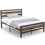 Struttura Letto a Piattaforma Industriale in Metallo Matrimoniale/Queen Testiera Rustica con Base per Materasso
