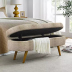 Panca Contenitore Ovale con Gambe in Legno di Hevea, Moderno Pouf Trapuntato