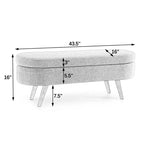 Panca Contenitore Ovale con Gambe in Legno di Hevea, Moderno Pouf Trapuntato