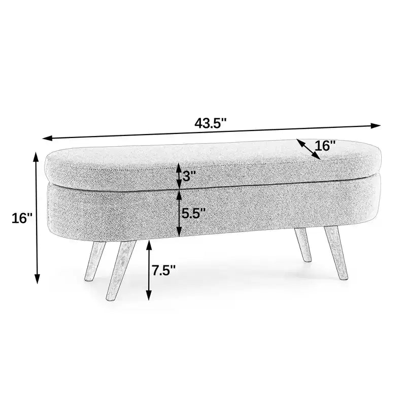 Panca Contenitore Ovale con Gambe in Legno di Hevea, Moderno Pouf Trapuntato