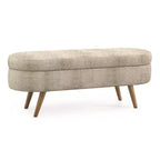 Panca Contenitore Ovale con Gambe in Legno di Hevea, Moderno Pouf Trapuntato